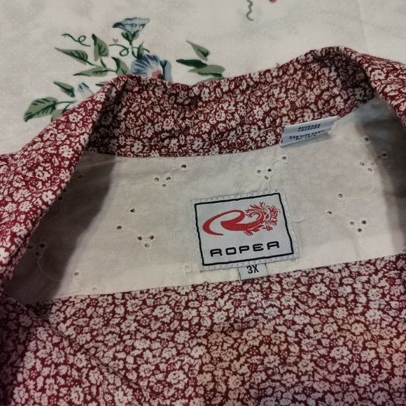 Roper Womens Western Pearl Snap Button Front Shirt Blouse Red Floral -3XL  0035 - Picture 4 of 6